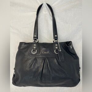 Coach Ashley Black Leather Tote with Silver Accents